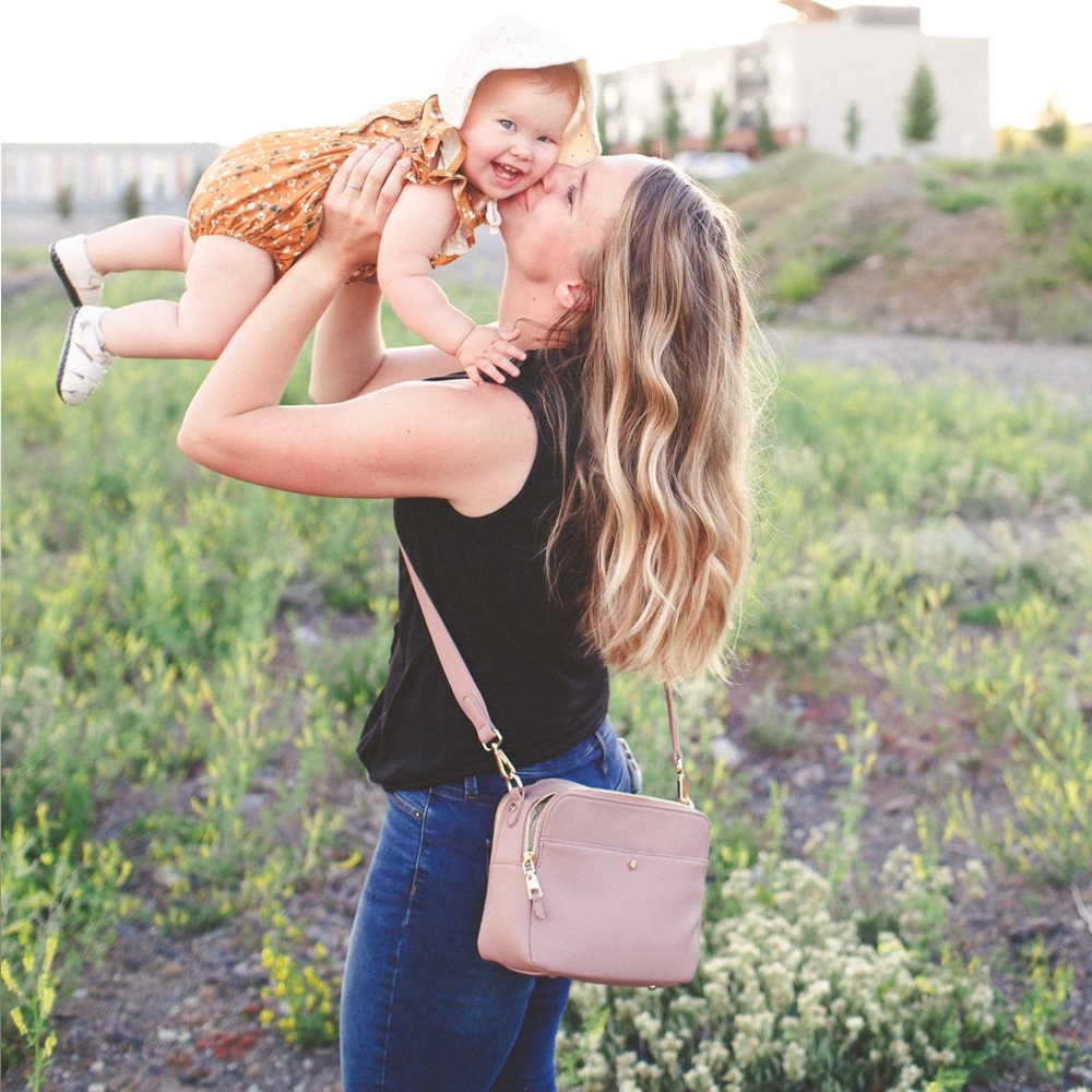 Mauve Leather Crossbody Bag with Gold Hardware